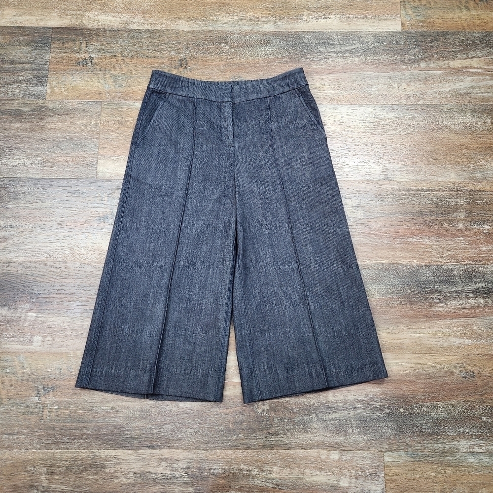 Lafayette 148 New York Black Denim Culotts Crop Wide Leg Size 4